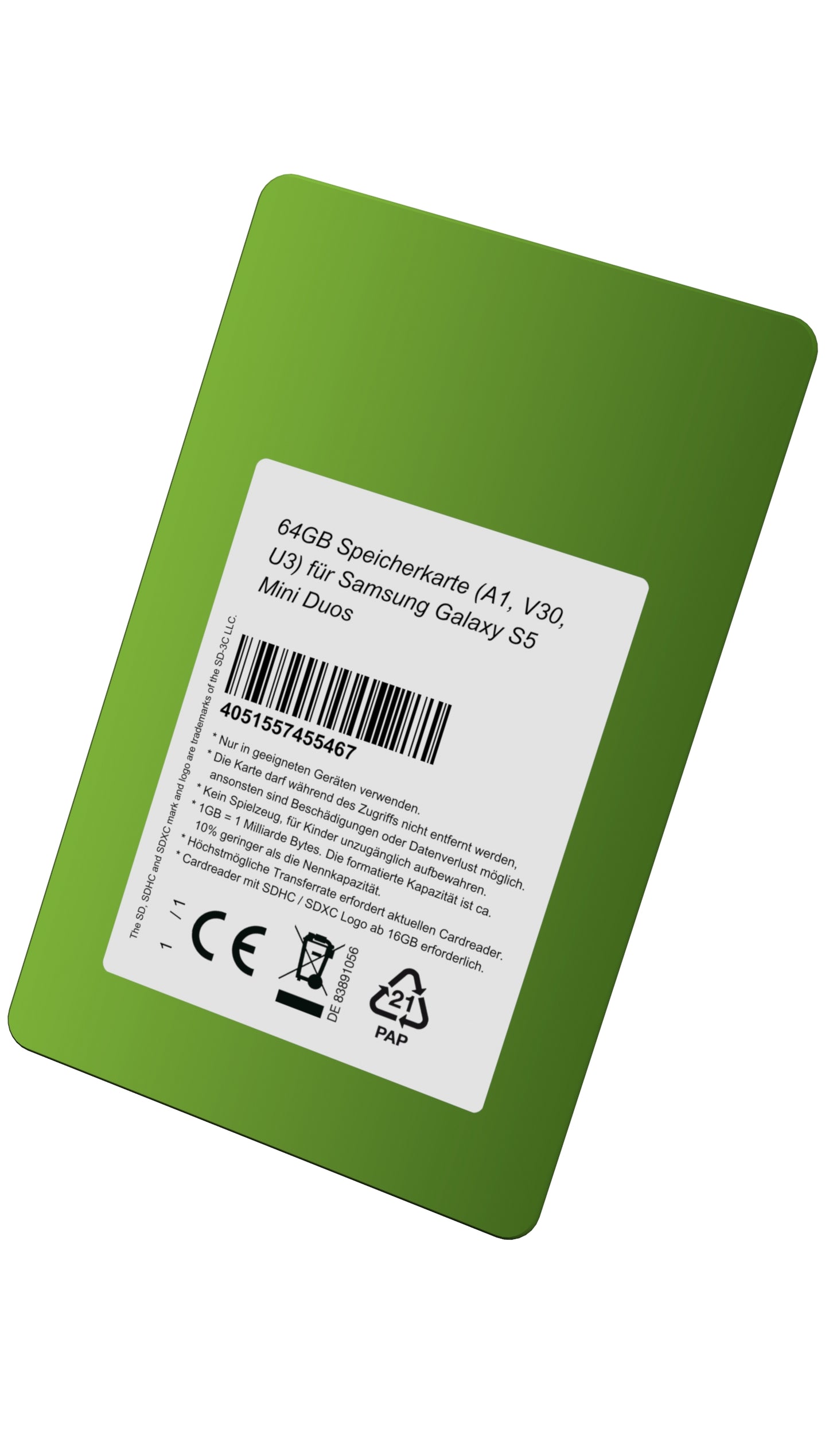 DSP Memory 64GB Speicherkarte (A1, V30, U3) für Samsung Galaxy S5 Mini Duos