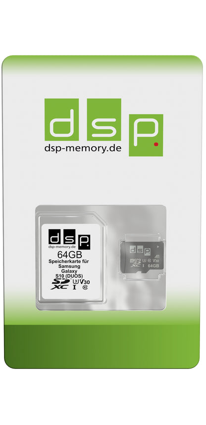 DSP Memory 64GB Speicherkarte (A1, V30, U3) für Samsung Galaxy S10 (DUOS)