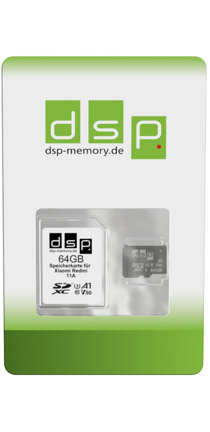 DSP Memory 64GB Speicherkarte für Xiaomi Redmi 11A (A1, V30, U3)